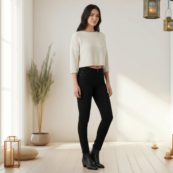 7 For All Mankind Gwenevere Skinny Black Jeans - Size 28 - Mid-Rise, Stretch - Picture 1 of 13